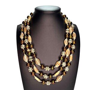 VTG 1960's JAPAN Beaded Necklace Multi Strand Gold Accent Costume Fashion Jewelr